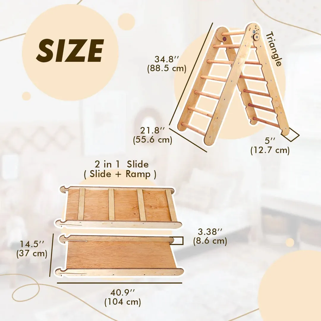 2in1 Montessori Climbing Set: Triangle Ladder   Slide Board/Ramp – Beige