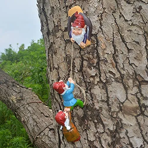 3pc Climbing Gnomes Tree Decor Outdoor Tree Sculpture