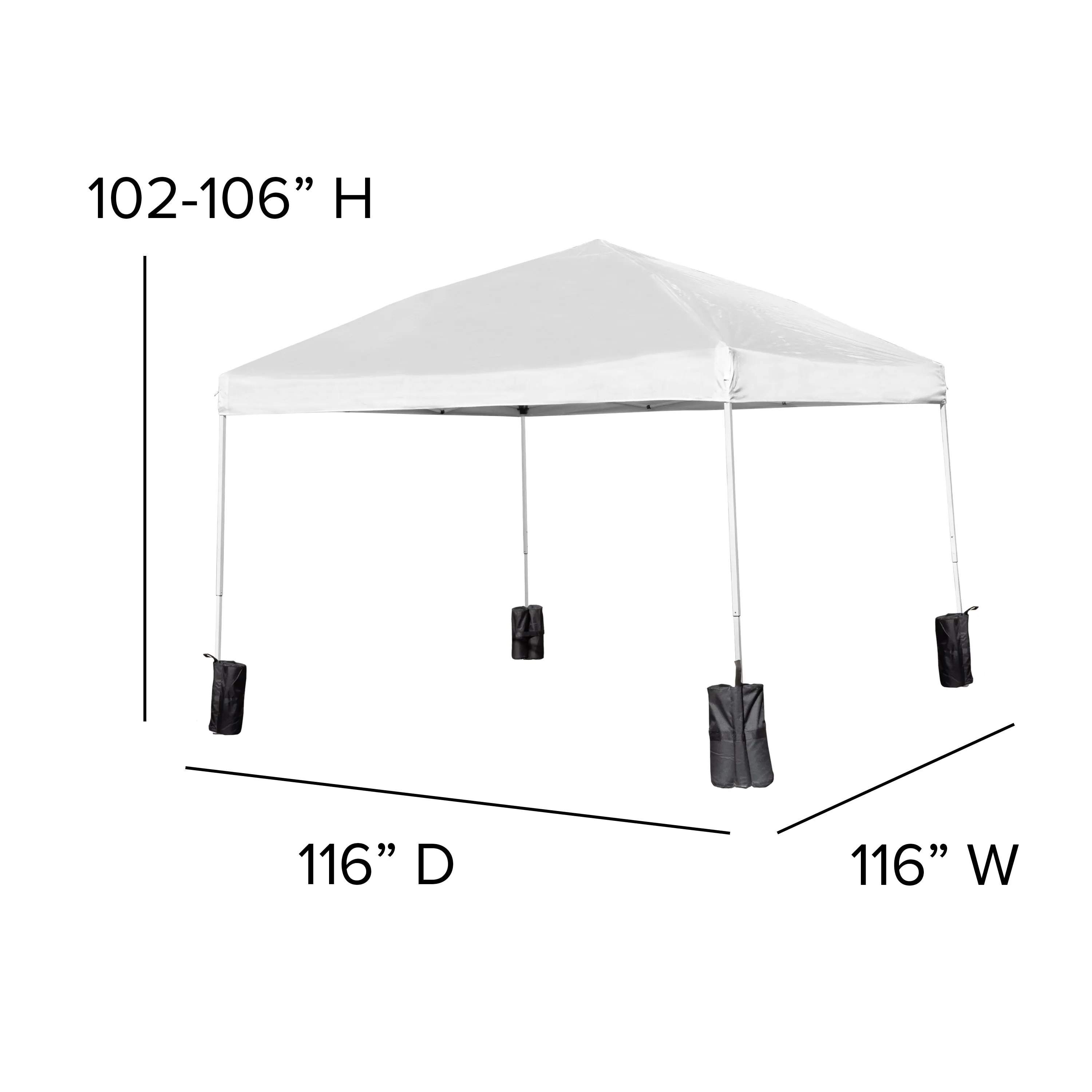 Allyson 10'x10' White Pop Up Event Straight Leg Canopy Tent w/Sandbags and Wheeled Case