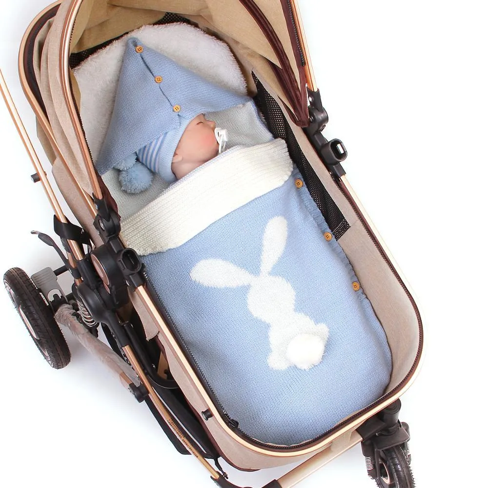 Baby Knitted Bunny Cartoon Swaddle Envelope Wrap Sleep Bags