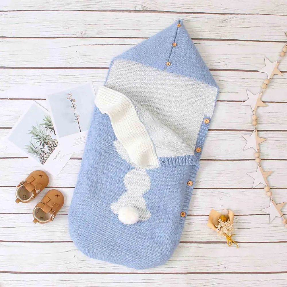 Baby Knitted Bunny Cartoon Swaddle Envelope Wrap Sleep Bags