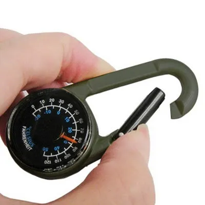 Carabiner Key Compass & Thermometer Hiking Outdoor Travel