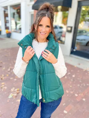 Hunter Green Zip-Up Puffer Vest