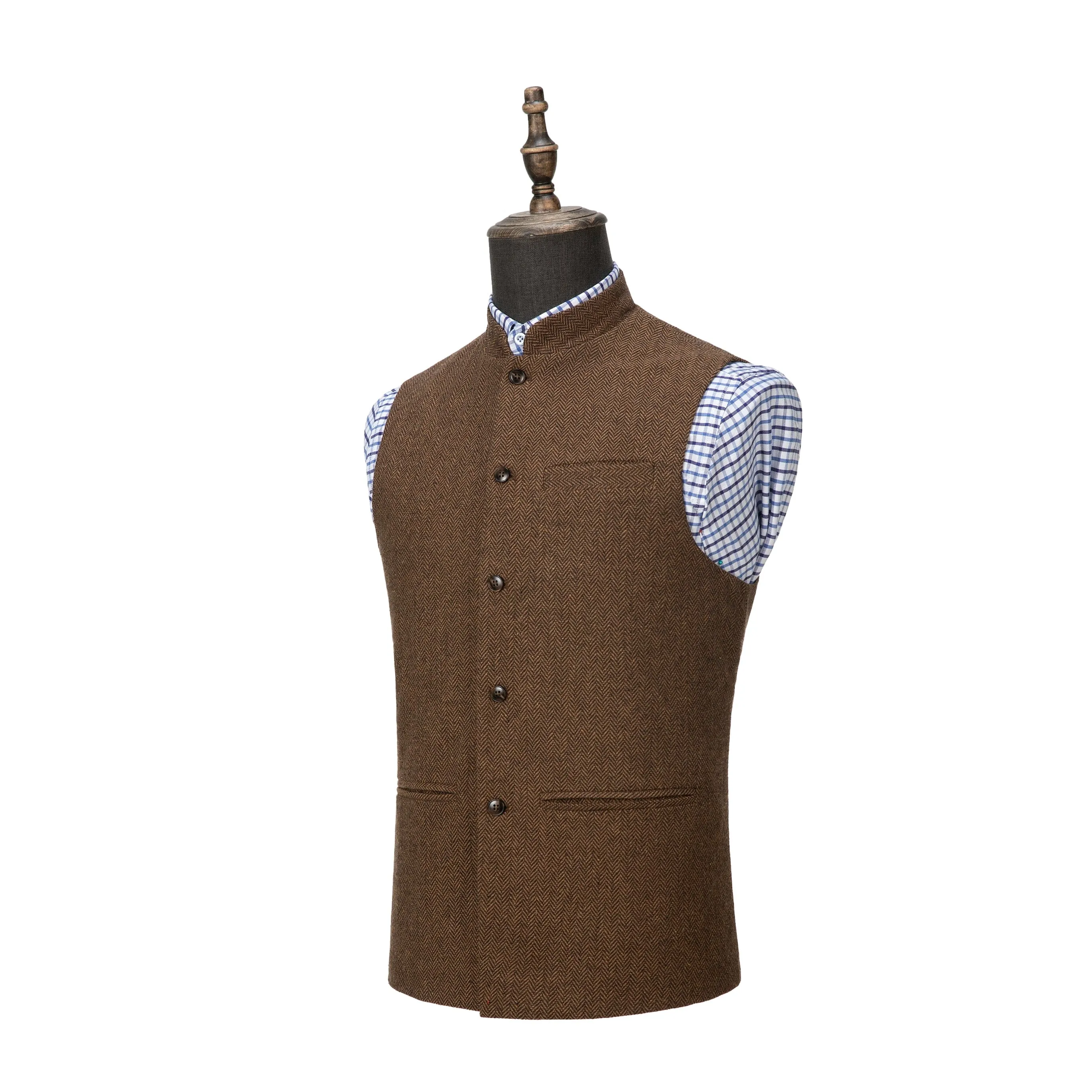 Men's Herringbone Stand Collar Formal Waistcoat