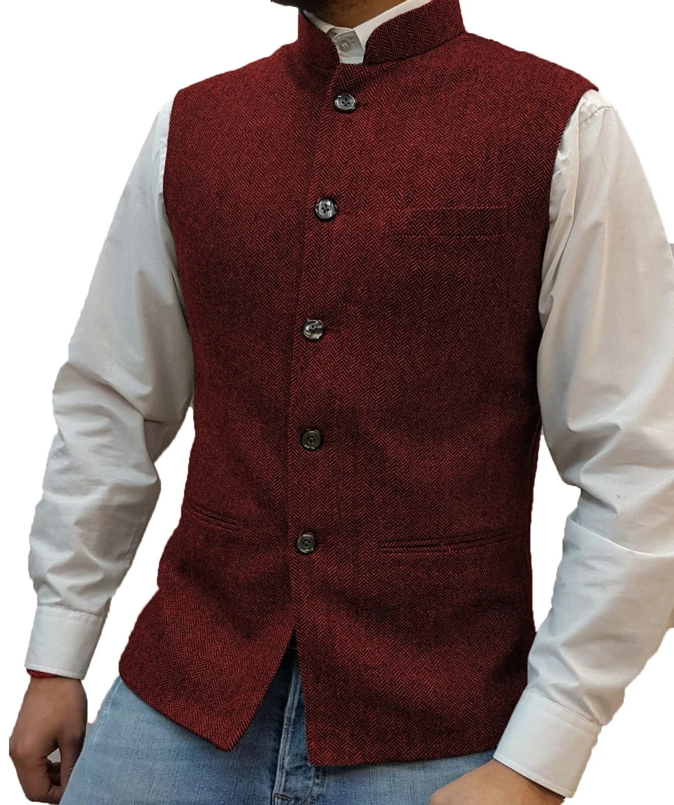 Men's Herringbone Stand Collar Formal Waistcoat