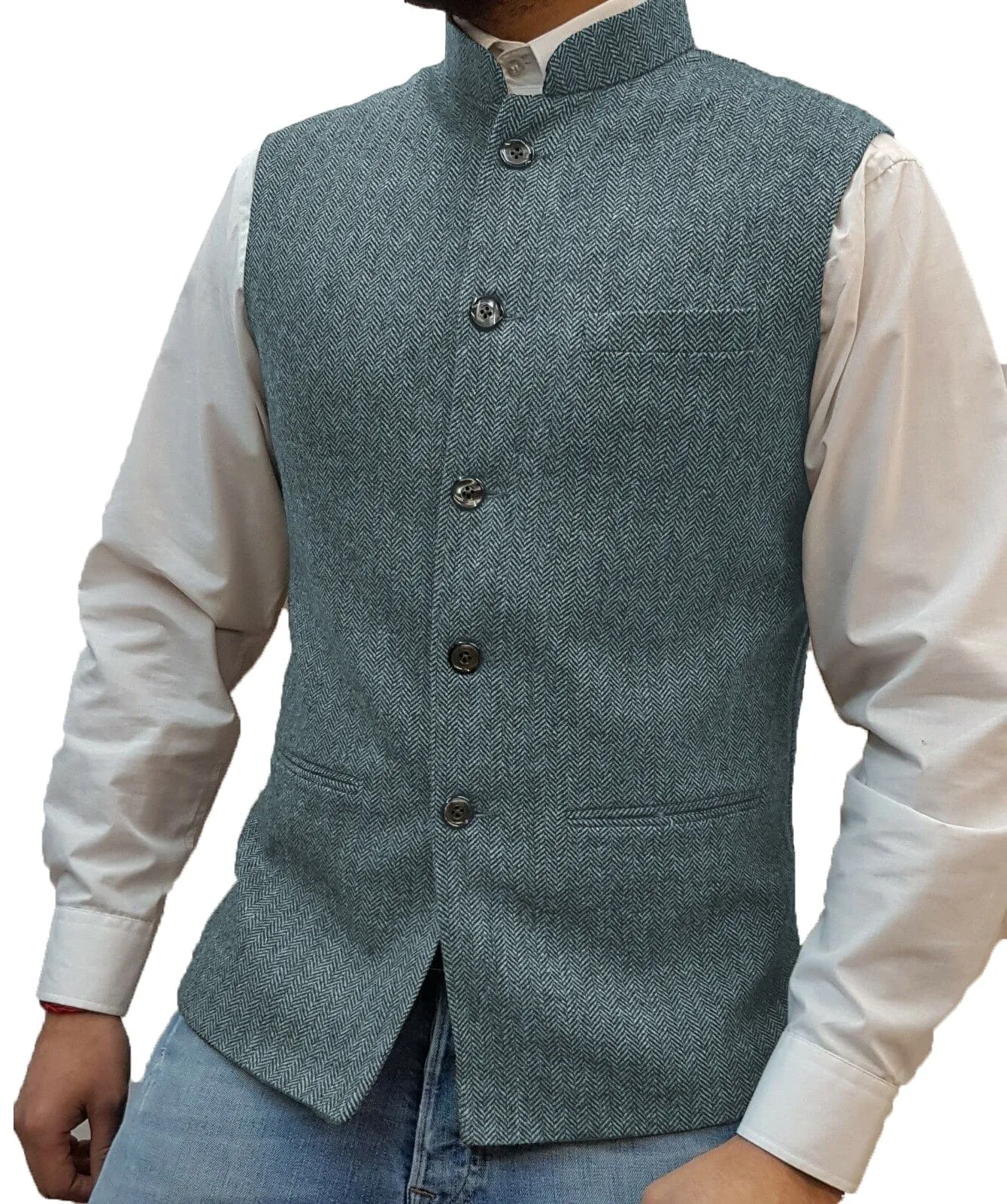 Men's Herringbone Stand Collar Formal Waistcoat