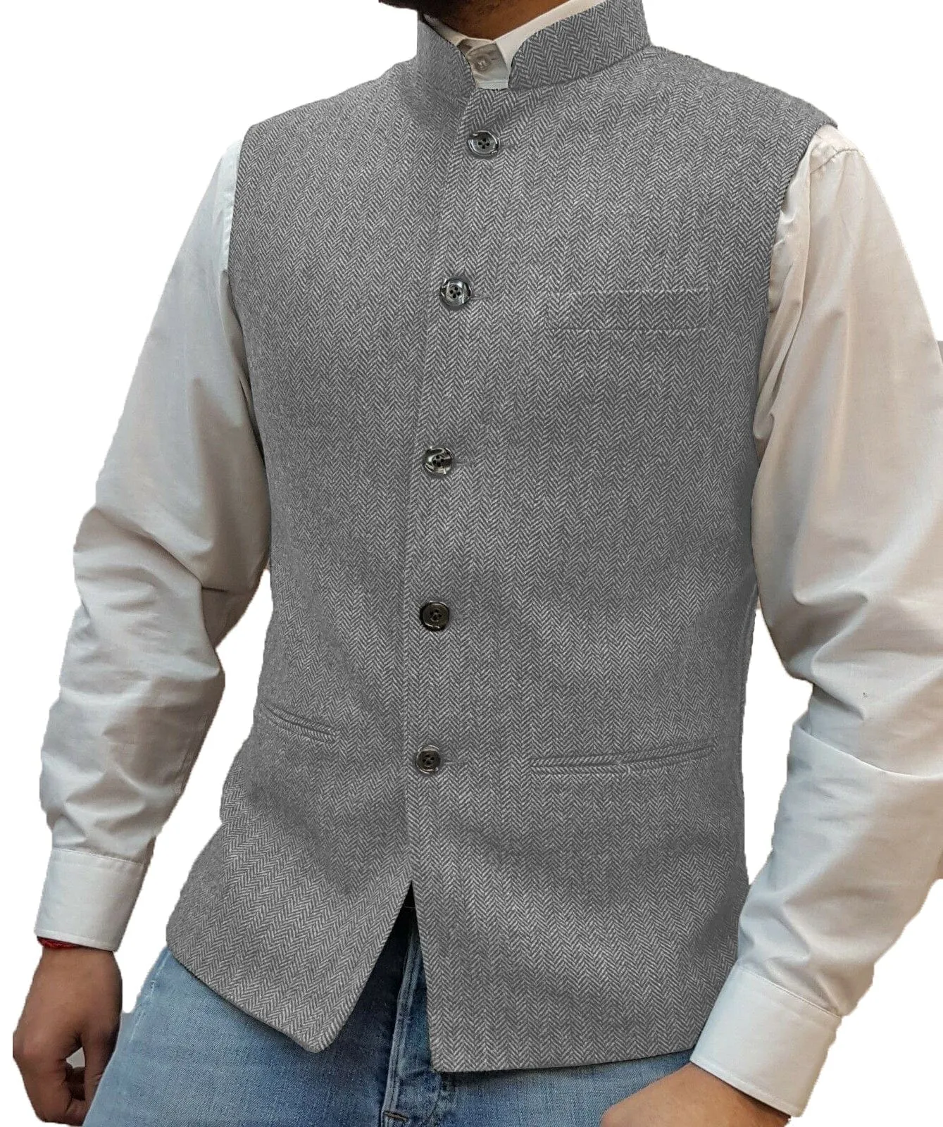 Men's Herringbone Stand Collar Formal Waistcoat