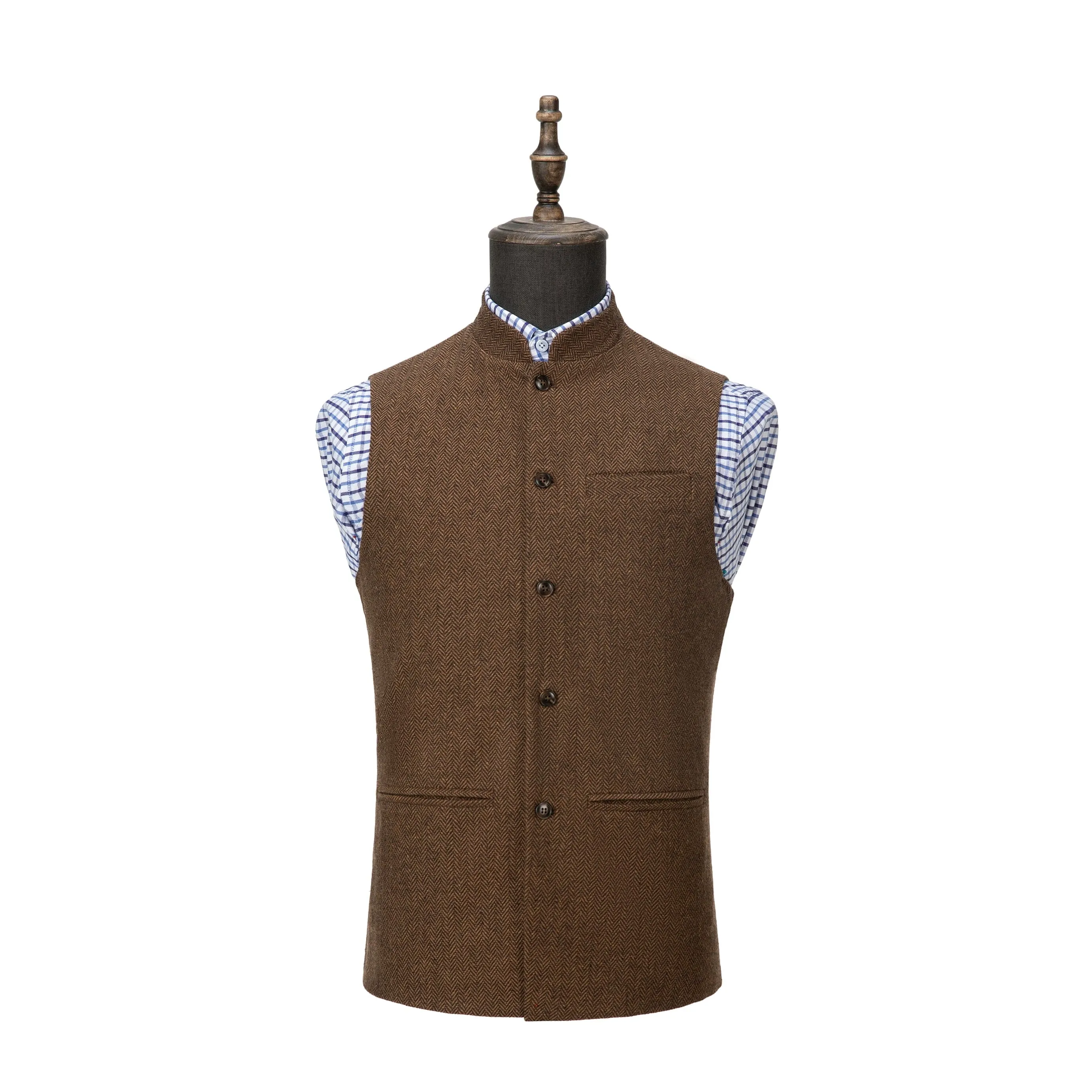 Men's Herringbone Stand Collar Formal Waistcoat