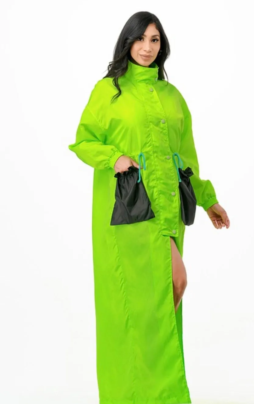 "RETROGRADE" NEON LIME MAXI WINDBREAKER