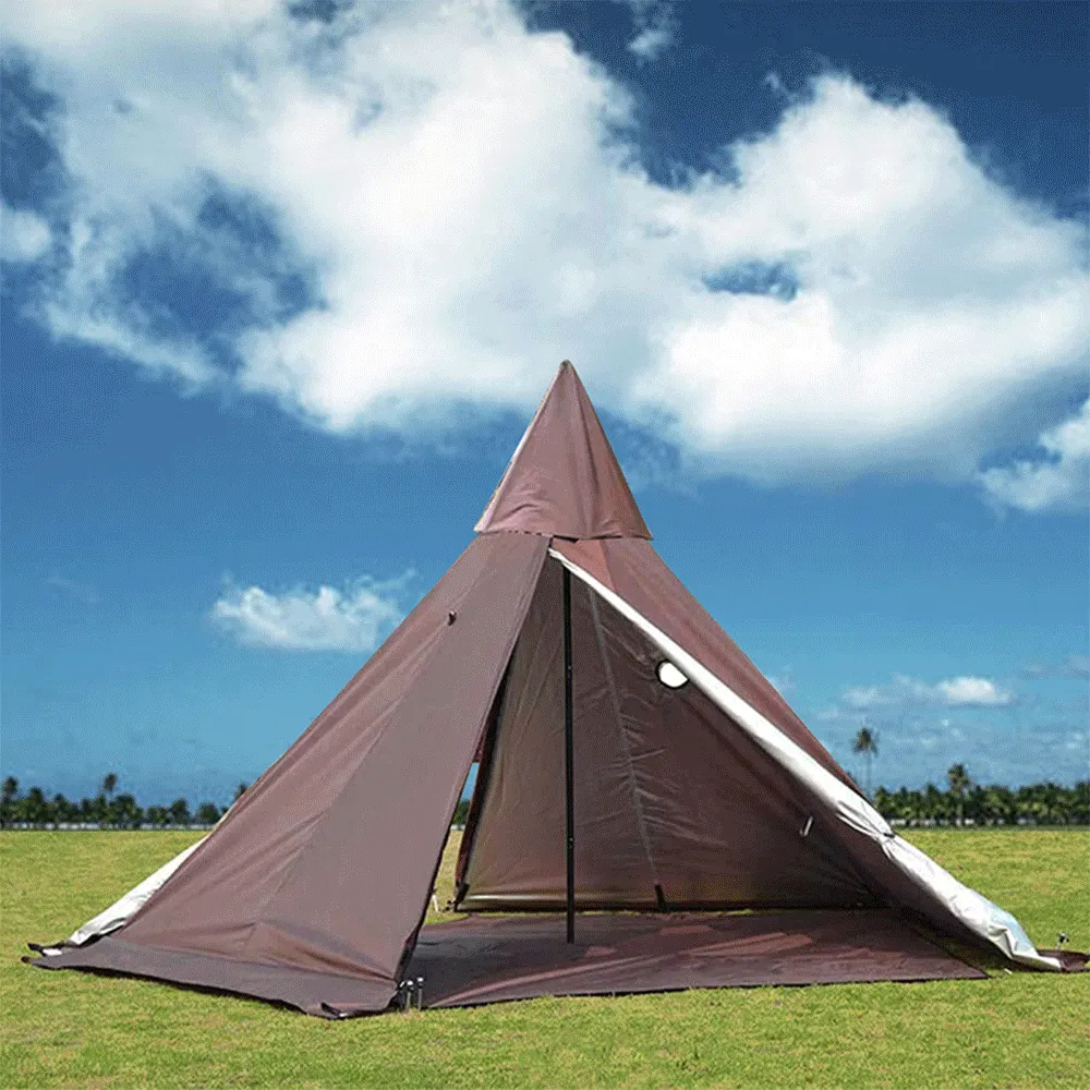 relaxed 4 Season Brown Waterproof Oxford Teepee Tent with Stove Jack Camp Pyramid Tent with Half Mesh