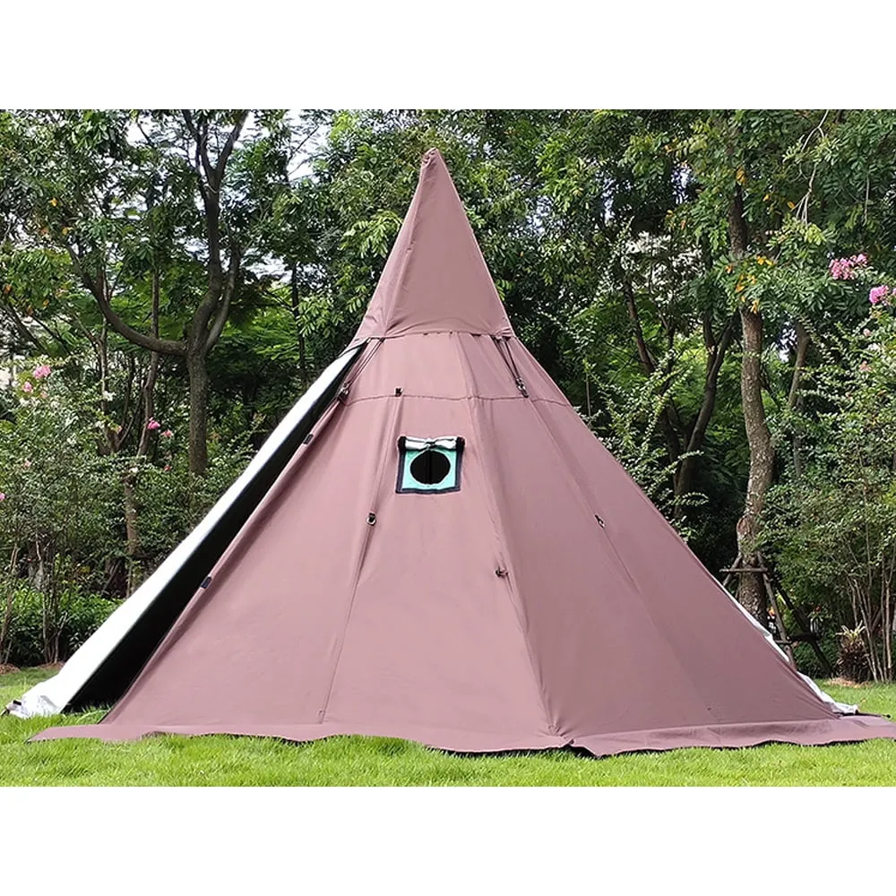 relaxed 4 Season Brown Waterproof Oxford Teepee Tent with Stove Jack Camp Pyramid Tent with Half Mesh