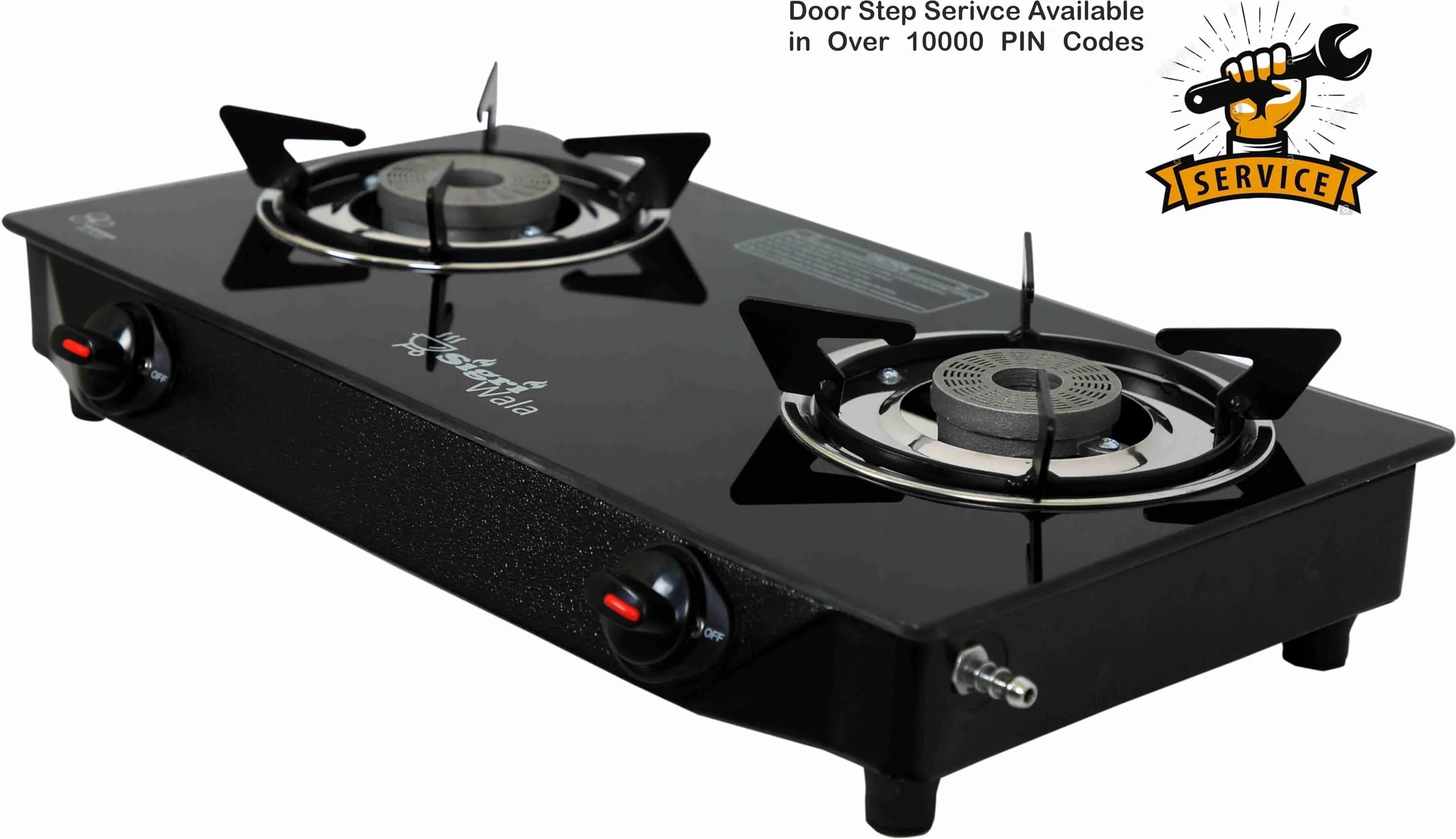 Sigri-wala 2B PNG/CNG Compatible Black Glass Manual Gas Stove (2 Burners)