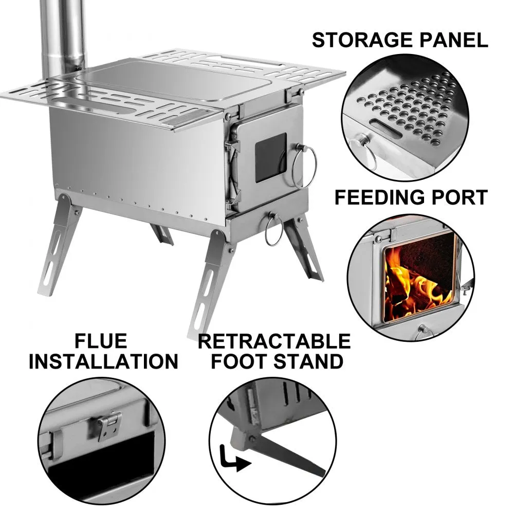 Vevor Tent Wood Stove with Folding Pipe Stainless Steel 90.6" Height New